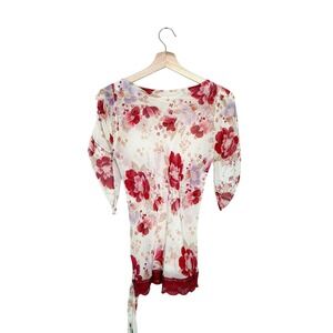 Y2K Charlotte Russe Floral Print Sheer Top Size Medium